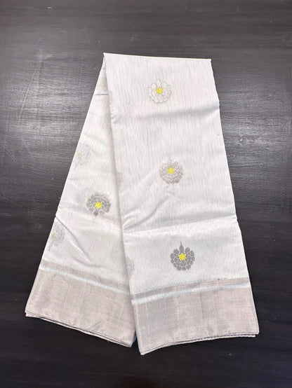 Off White Silver Zari Pure Chanderi Saree