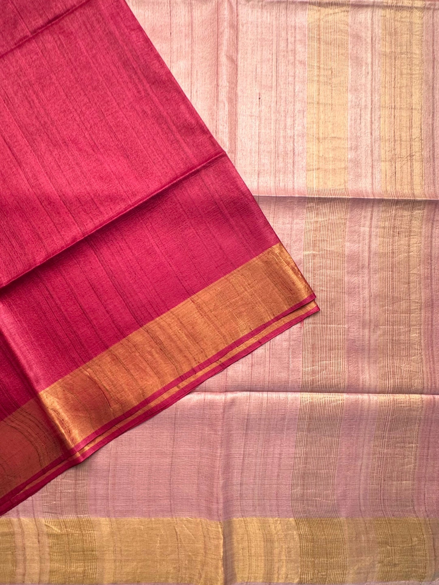 Magenta-Pink Handloom Tussar Silk Saree