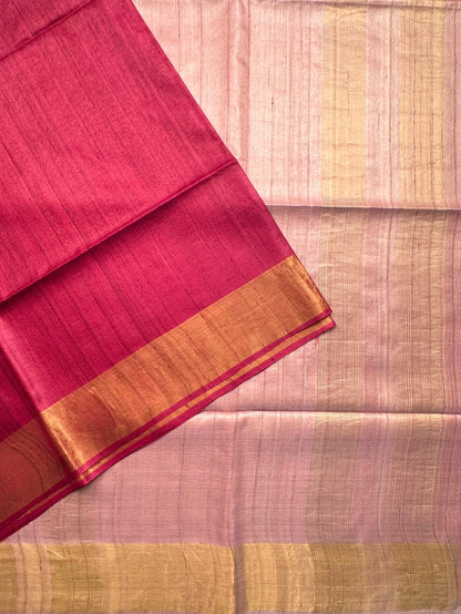 Magenta-Pink Handloom Tussar Silk Saree