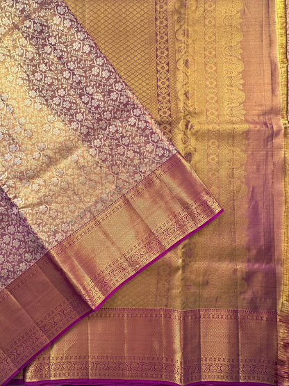 Purple Handloom  Jamawar Pure Tissue Silk Saree