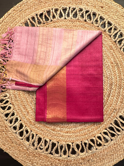 Magenta-Pink Handloom Tussar Silk Saree