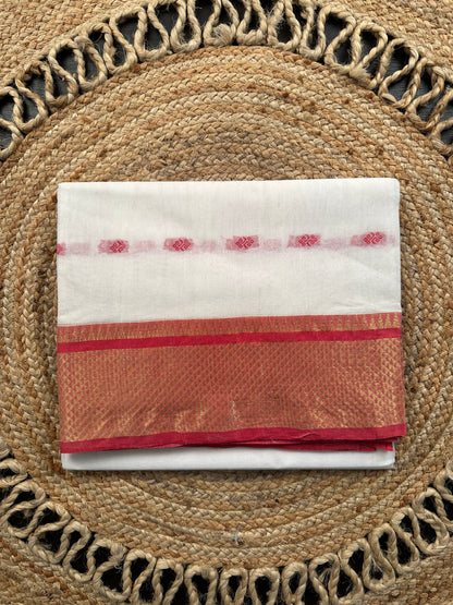 White Red Doodh Aalta Pure Cotton Saree