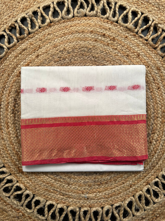 White Red Doodh Aalta Pure Cotton Saree