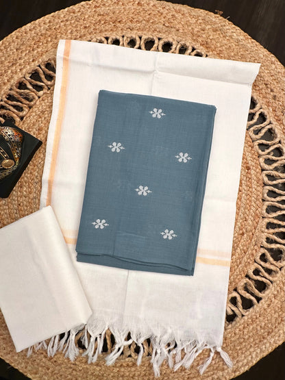 Greyish Blue Siya South Cotton 3-Piece Suit
