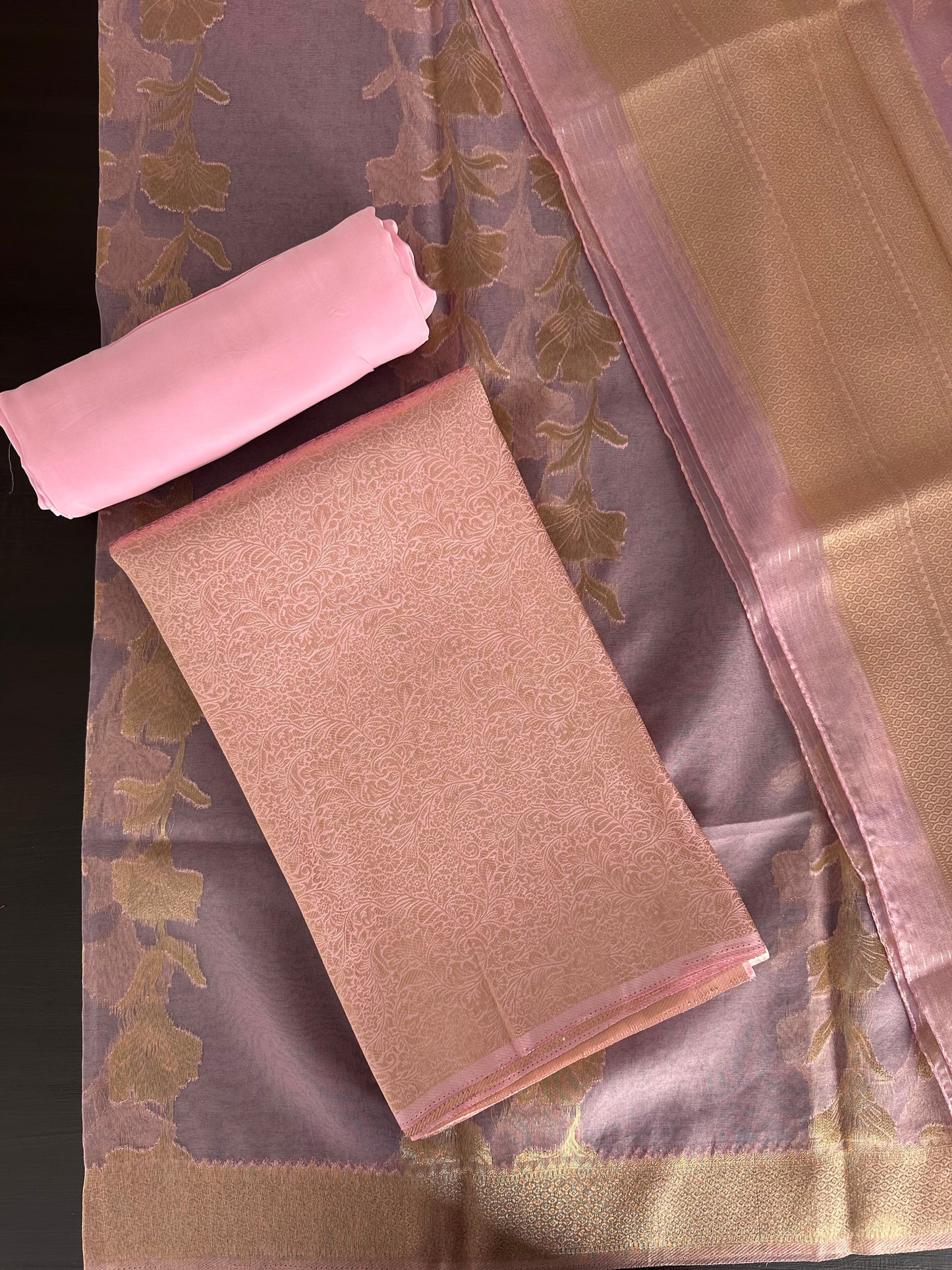Banarasi Brocade Woven Unstitched Suit Fabric With Organza Dupatta