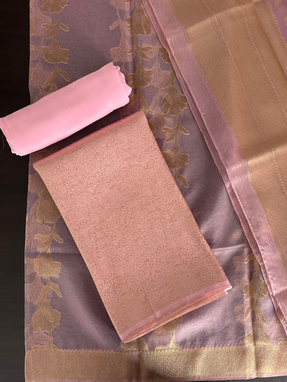 Banarasi Brocade Woven Unstitched Suit Fabric With Organza Dupatta