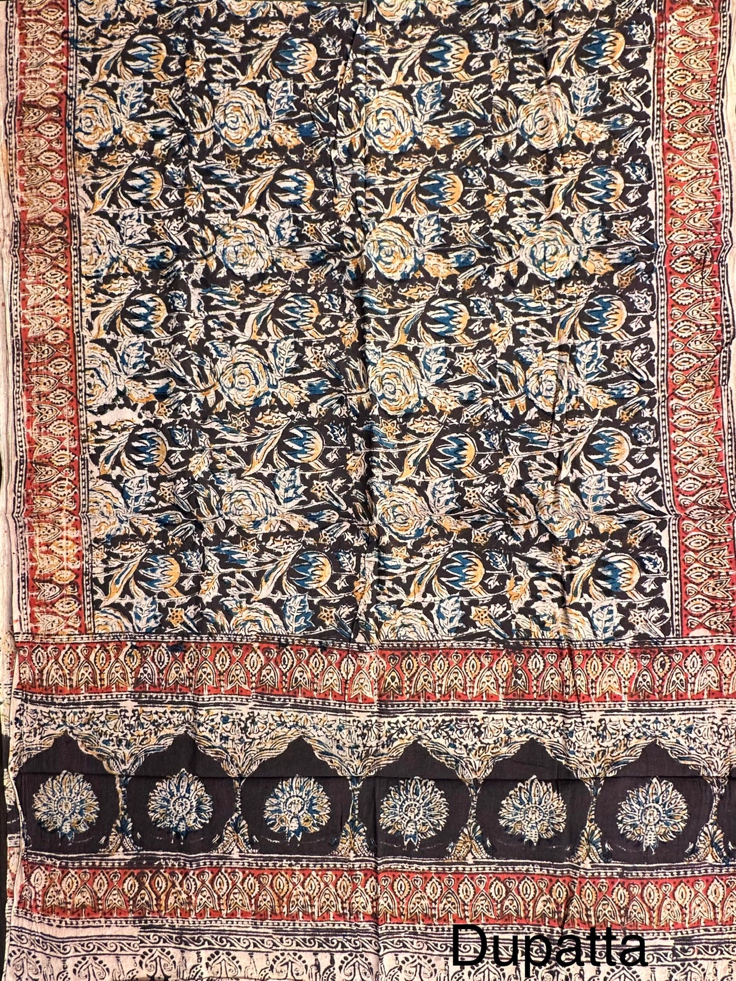 Navy Blue Mangalgiri Cotton Unstitched 3-Piece Suit