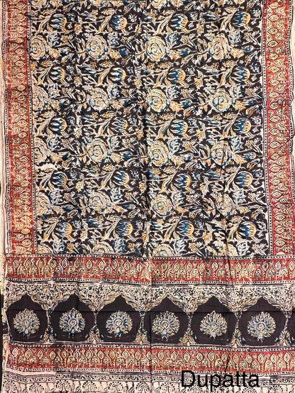 Navy Blue Mangalgiri Cotton Unstitched 3-Piece Suit