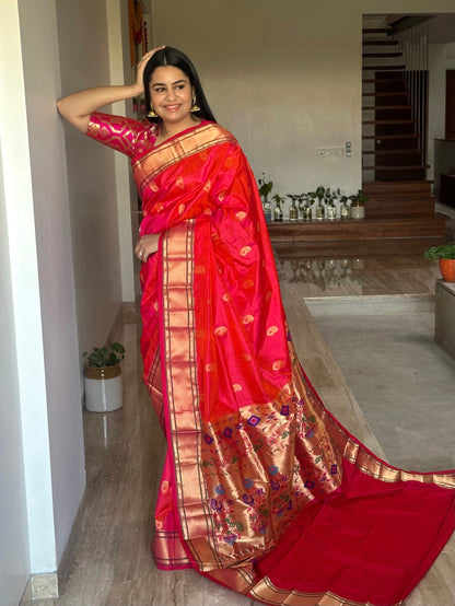 Coral-Rani Paithini Silk Saree