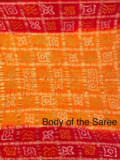 Mustard-Red Gharchola Bandhej Gajji Silk Saree