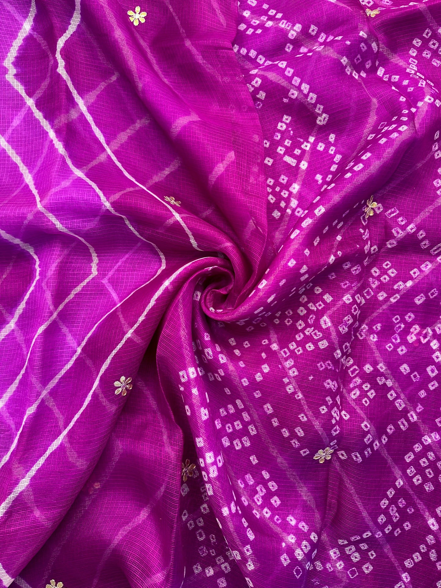 Purple Maitreyi Leheriya-Bandhej Kota Doria Pure Silk Saree With Gota Patti Work