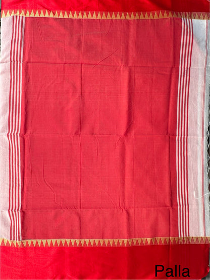 White Red Doodh Aalta Pure Cotton Saree