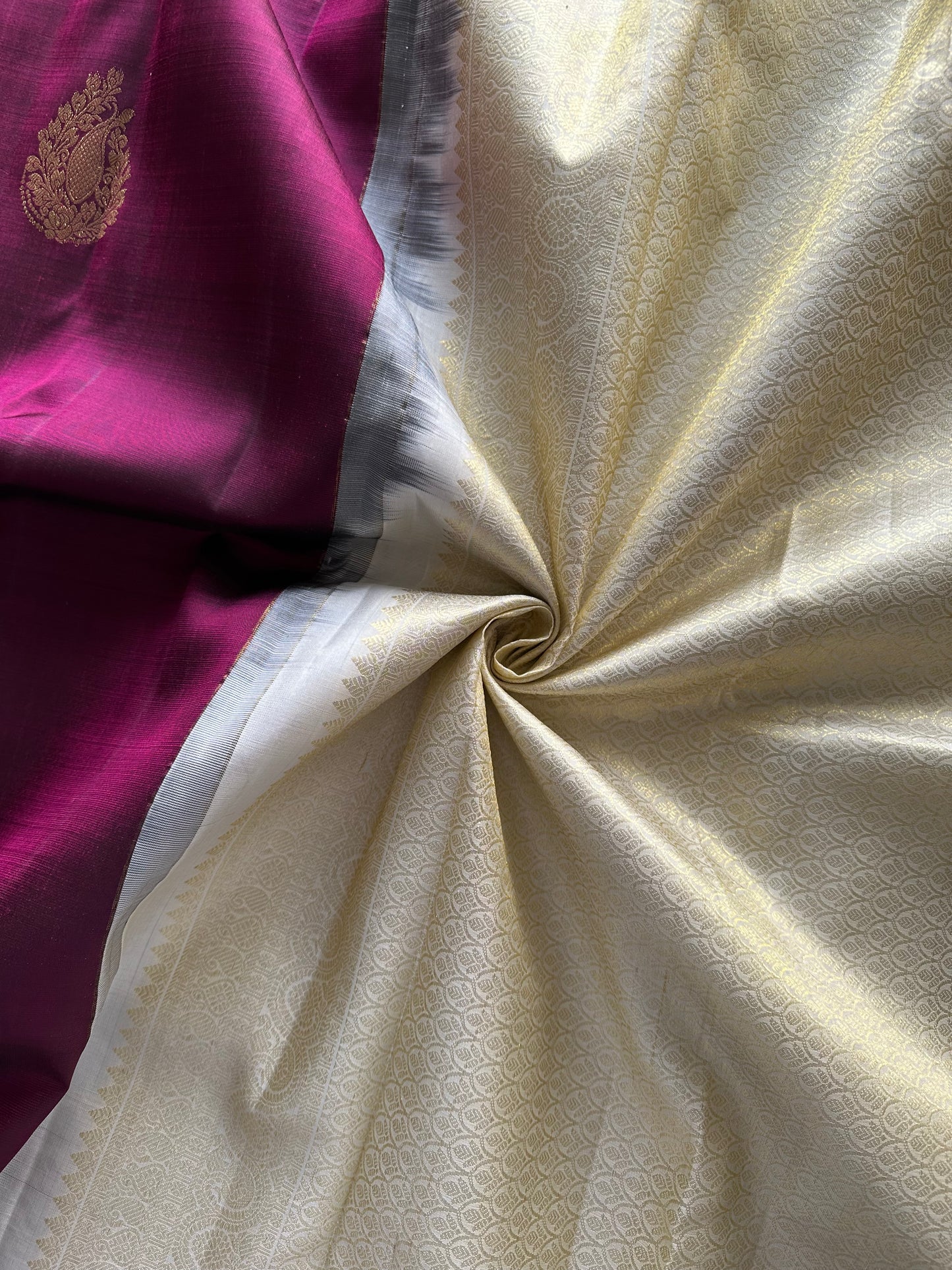 Wine-Cream Handloom Kanjivaram Pure Silk Saree