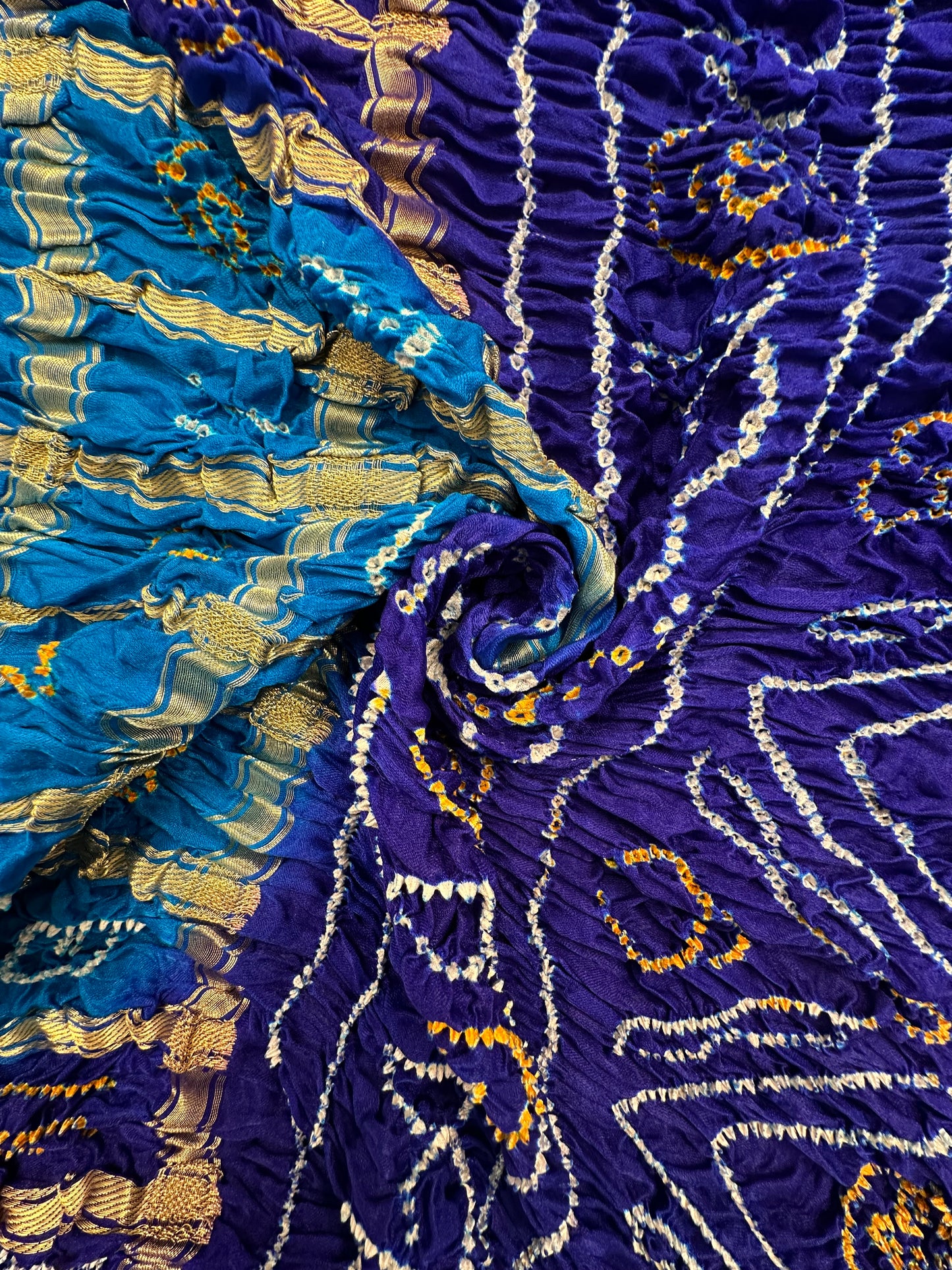Firozi-Blue Gharchola Bandhej Gajji Silk Saree