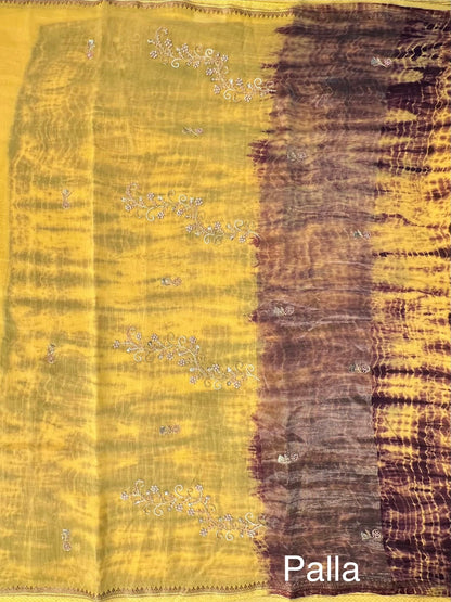 Yellow Chanderi Saree With Hand Work