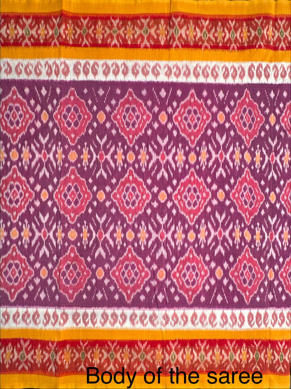 Purple-Mustard Ikkat Cotton Saree