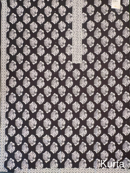 Black Jaipuri Necktie Cotton 3-Piece Suit