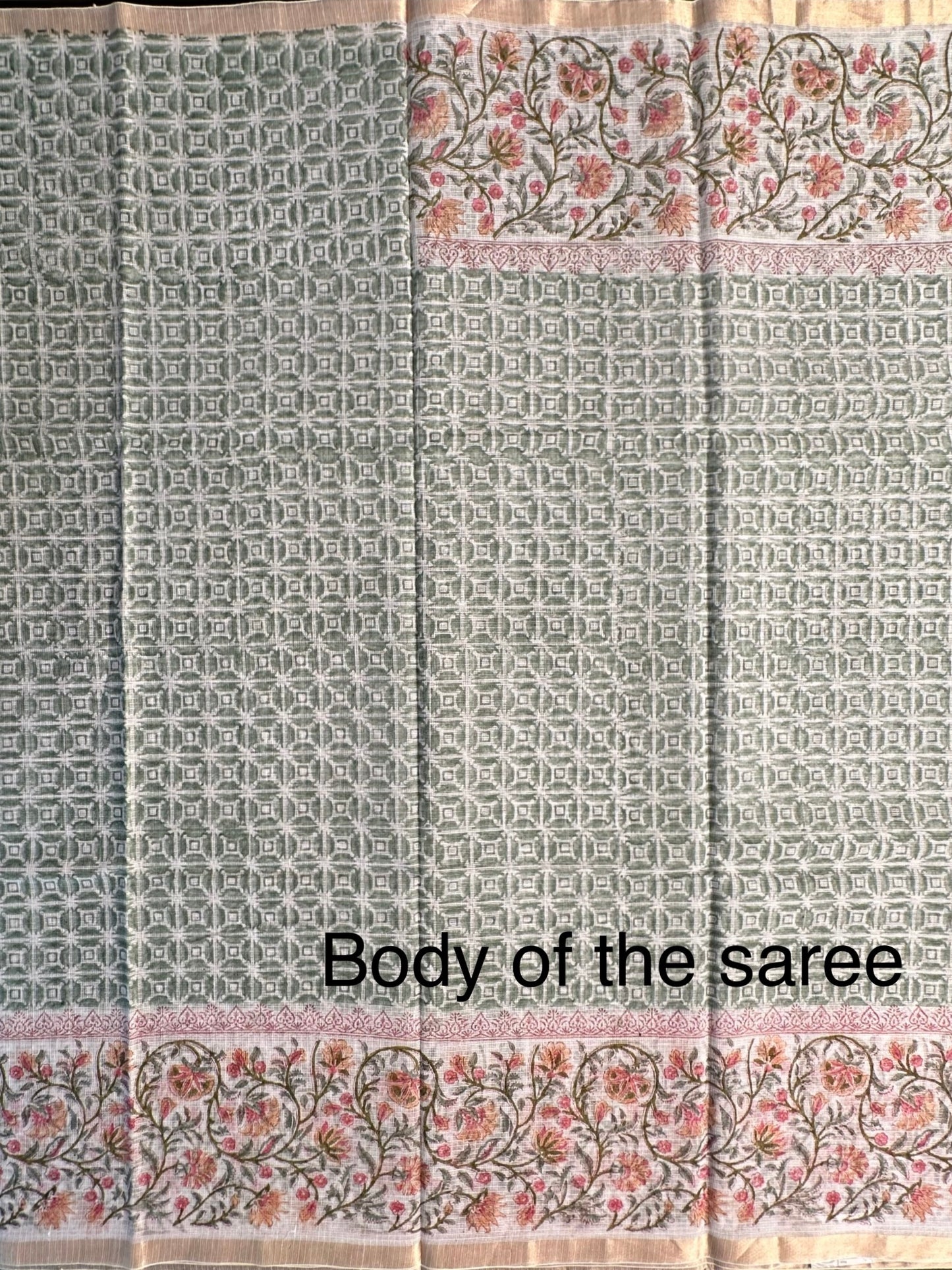 Off White - Grey Block Printed Kota Doria