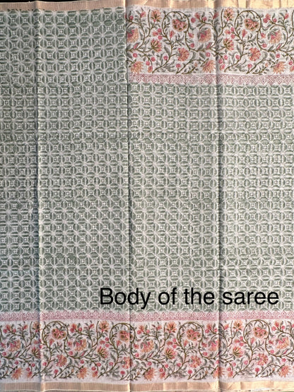 Off White - Grey Block Printed Kota Doria