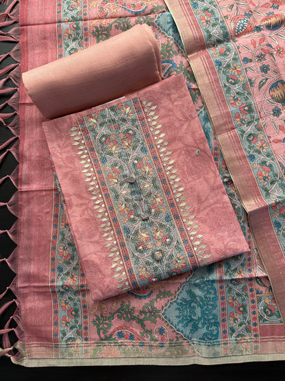 Coral Pink Fancy Cotton 3-Piece Suit