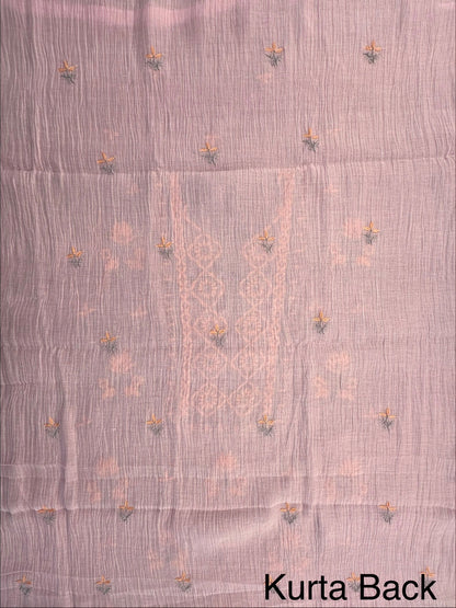 Pink Chanderi Chikankari Handwork 3-Piece Unstitched Suit