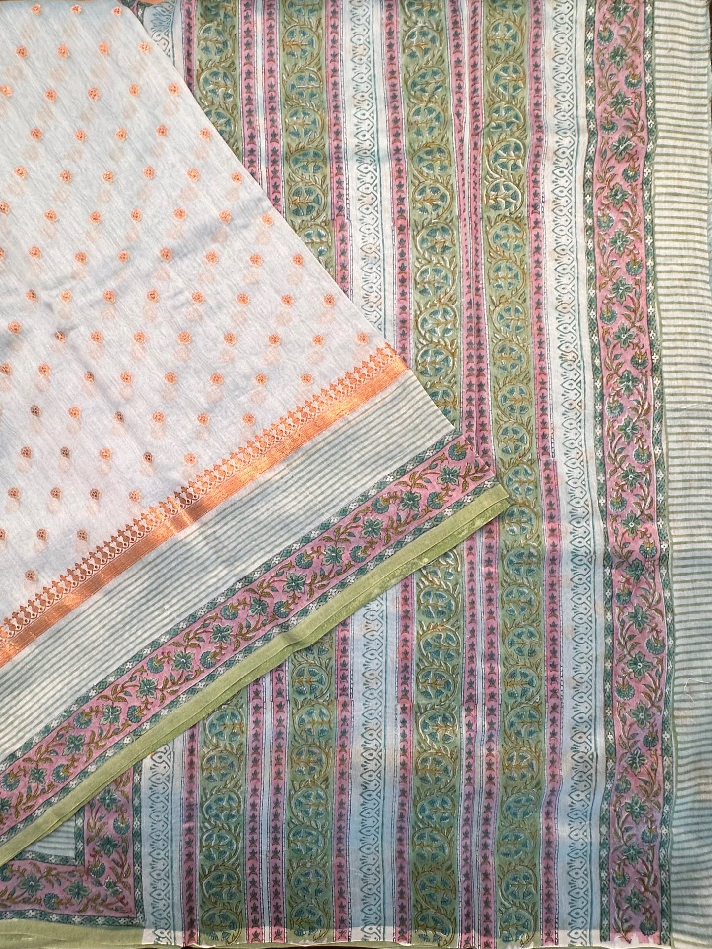 Blue Chanderi Saree with Hand Block Print