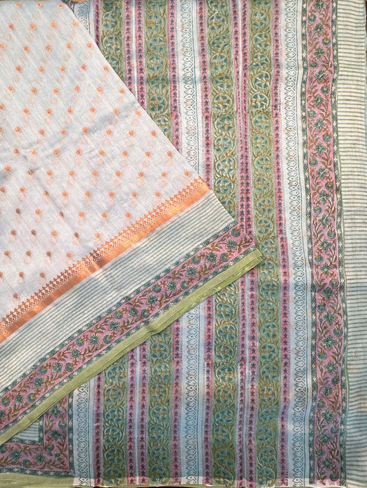 Blue Chanderi Saree with Hand Block Print