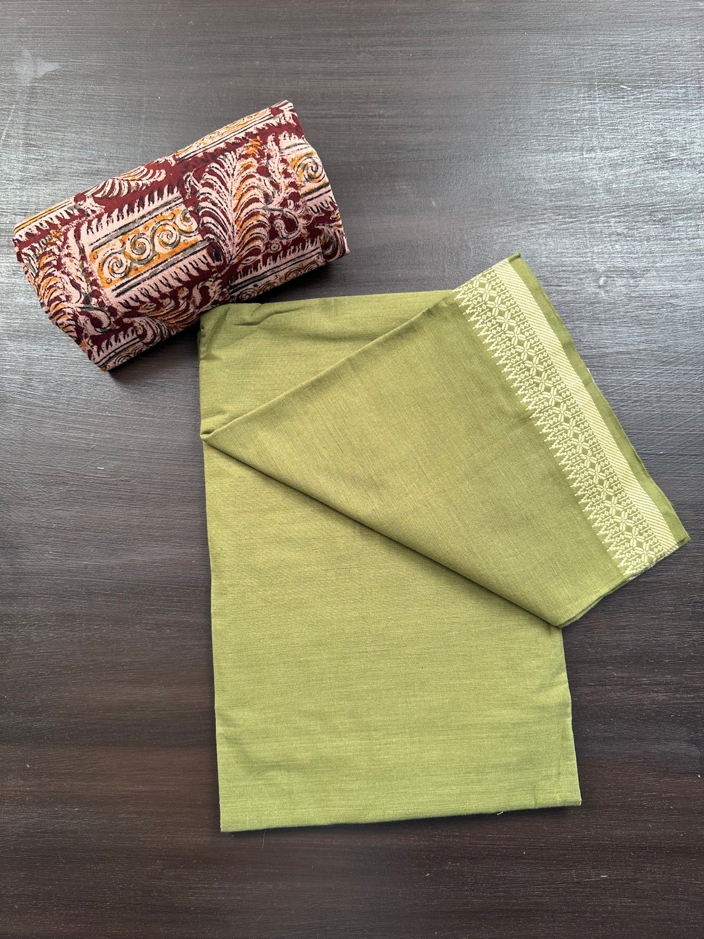 Mehndi Green Mangalgiri Cotton Unstitched 3-Piece Suit