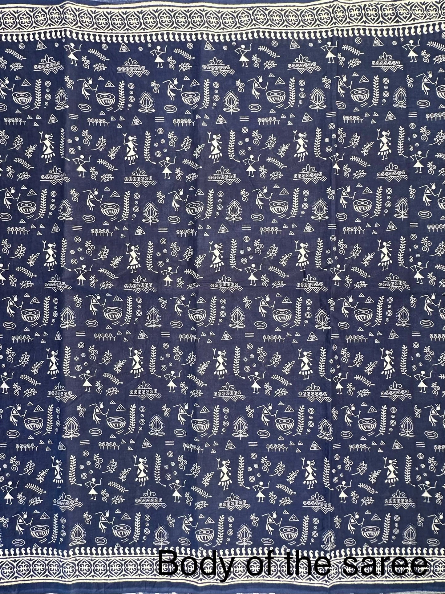 Navy Blue Warli Print Pure Cotton Saree