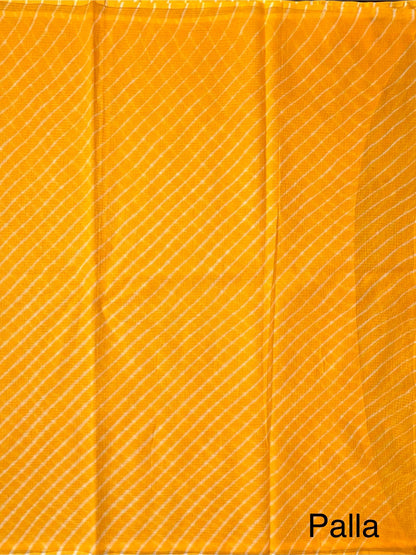 Yellow Khat Leheriya Kota Doria Pure Cotton Saree