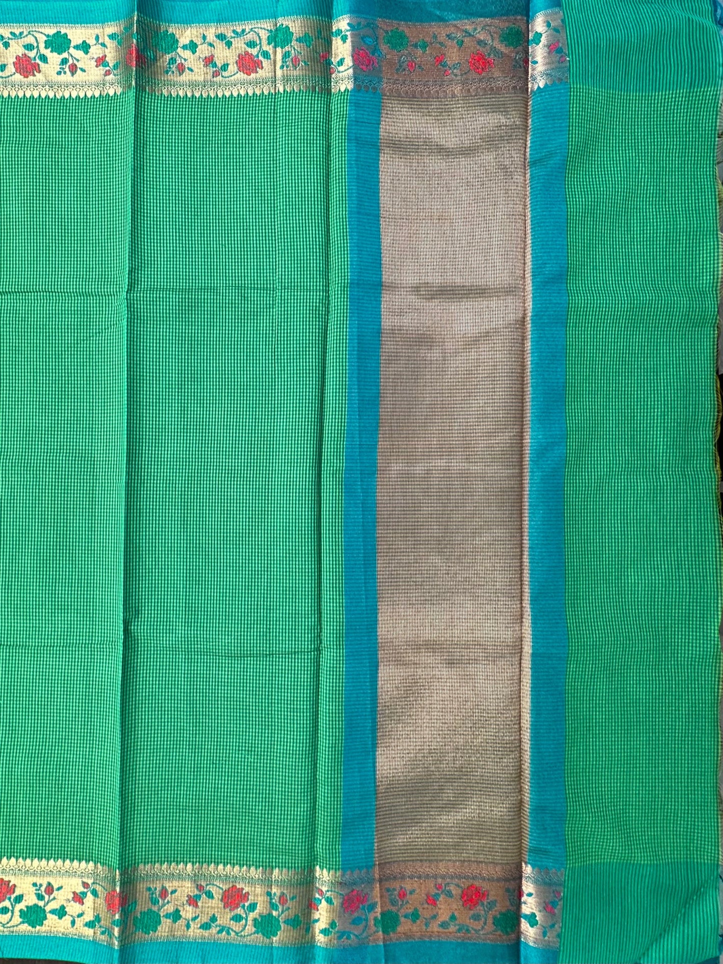 Green Checkered Fancy Cotton Saree