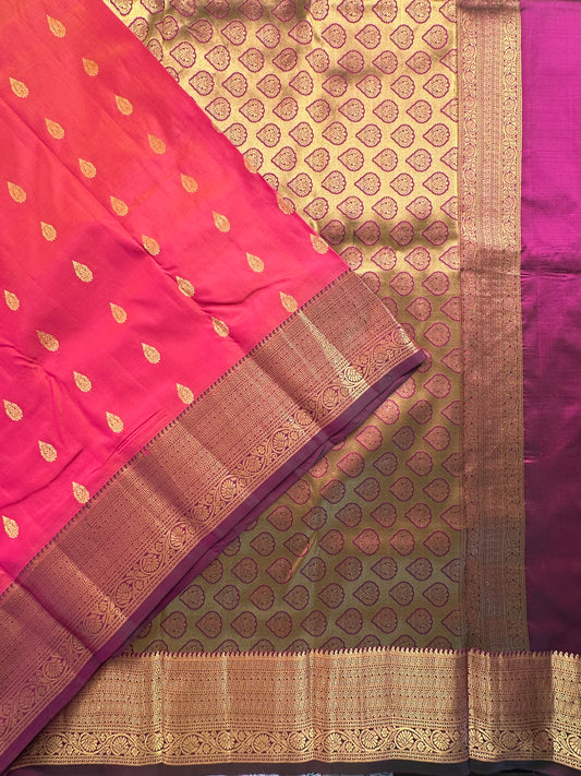 Coral Pink Pondicherry Handloom Pure Silk Saree