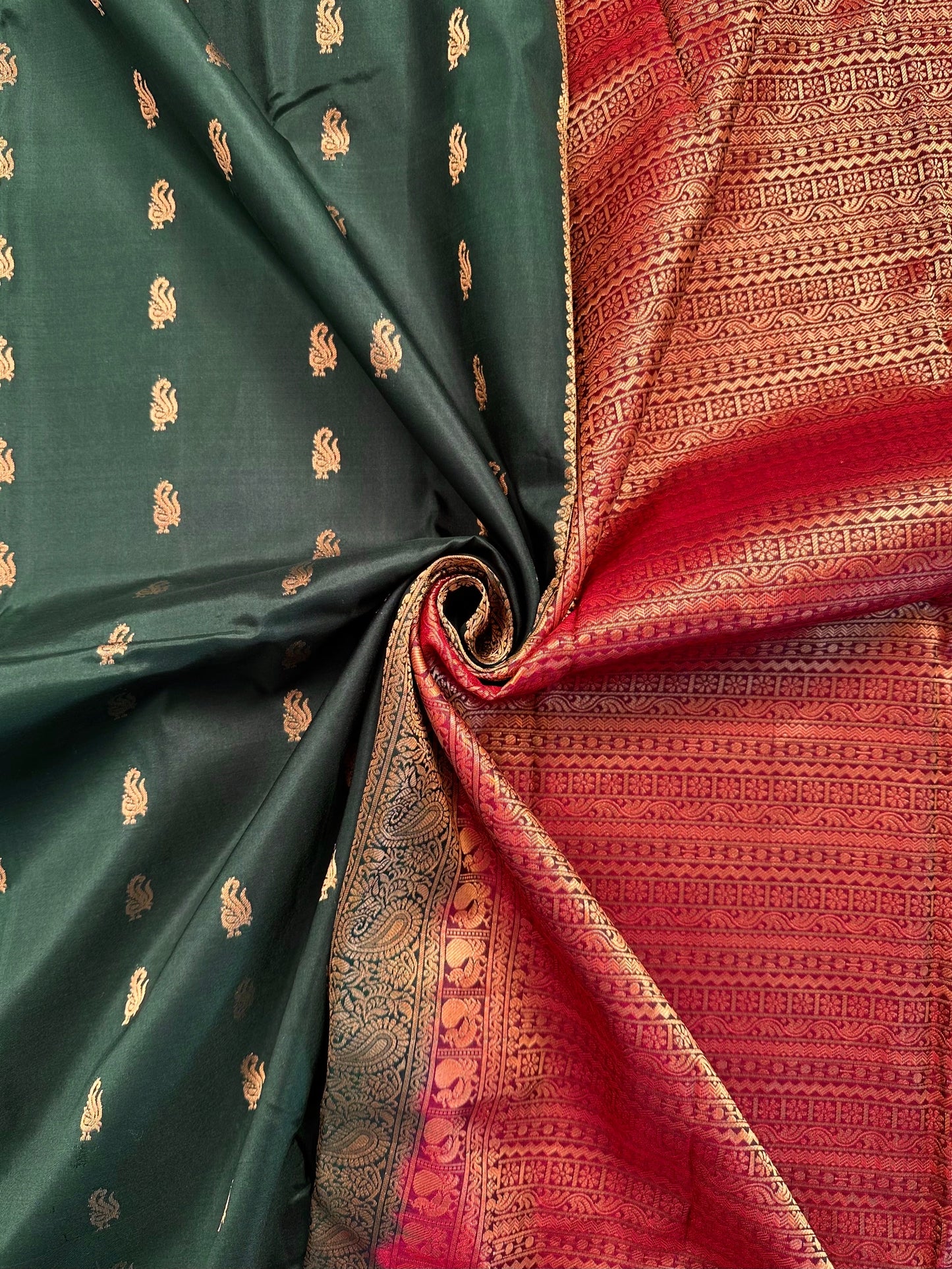 Bottle Green Pondicherry Pure Silk Saree