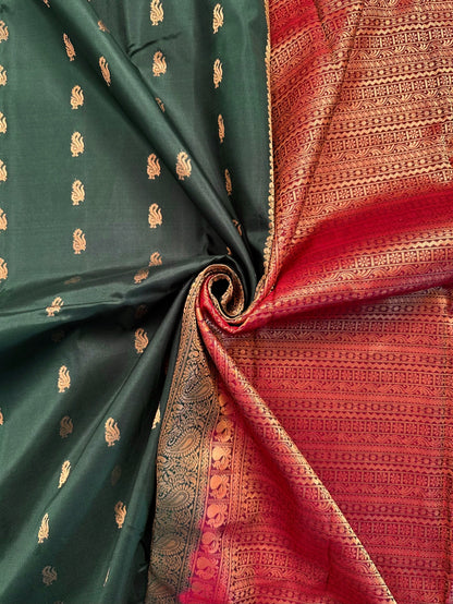 Bottle Green Pondicherry Pure Silk Saree