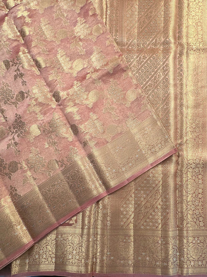 Dusky Pink Tissue Silk Saree
