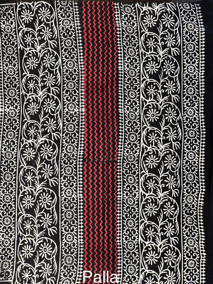 Black Baag Hand Block Print Pure Cotton Saree