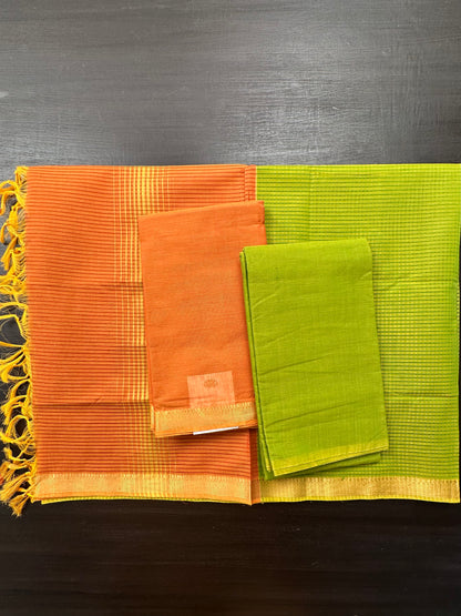 Mustard-Green Mangalgiri Pure Cotton Unstitched 3-Piece Suit