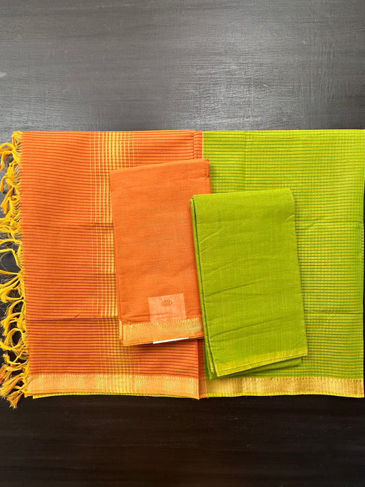 Mustard-Green Mangalgiri Pure Cotton Unstitched 3-Piece Suit