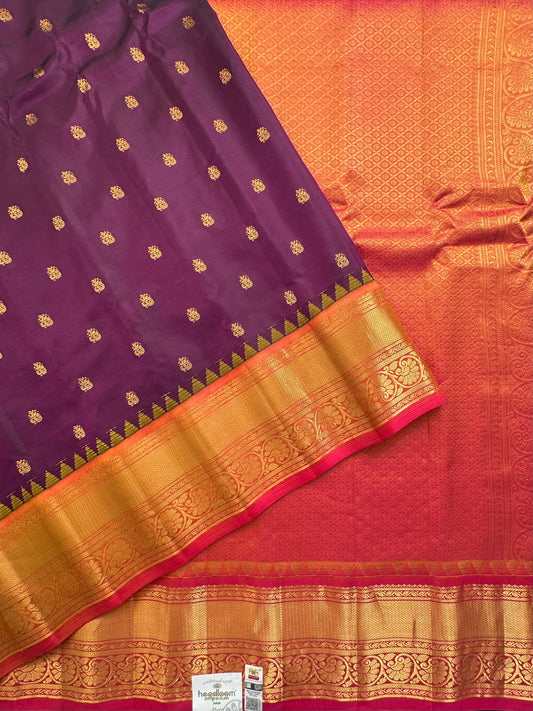 Purple-Coral Gadwal Pure Silk Saree