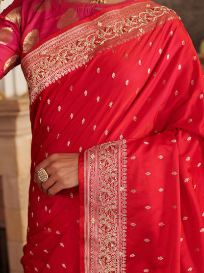 Pinkish Red Blended Silk Saree