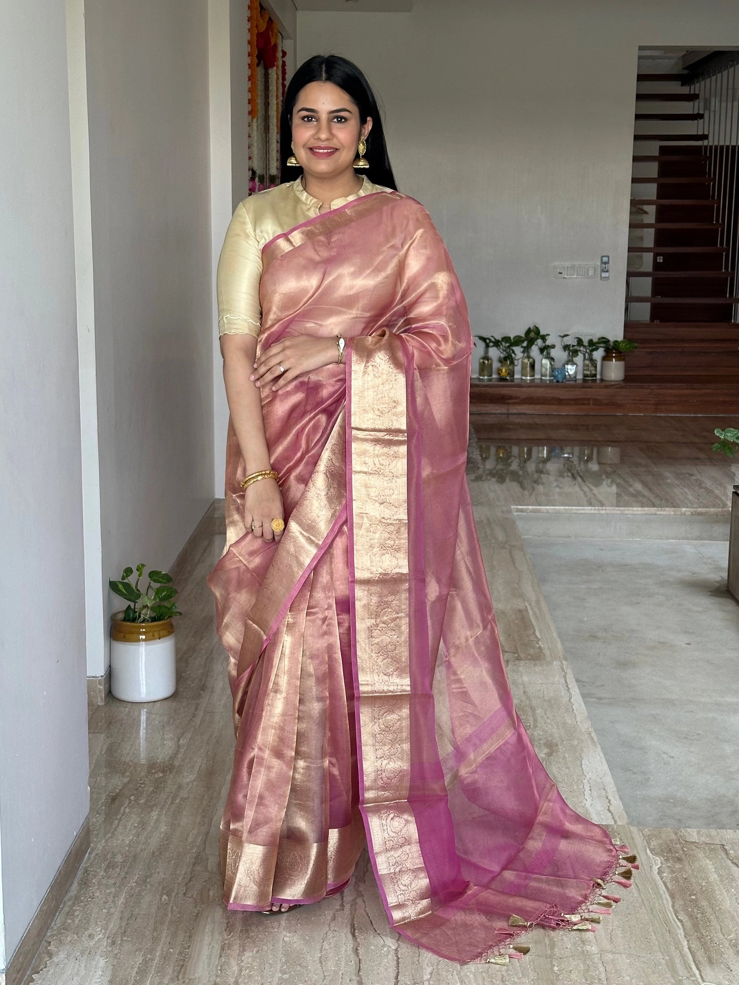 Pink Banarasi Pure Tissue Saree