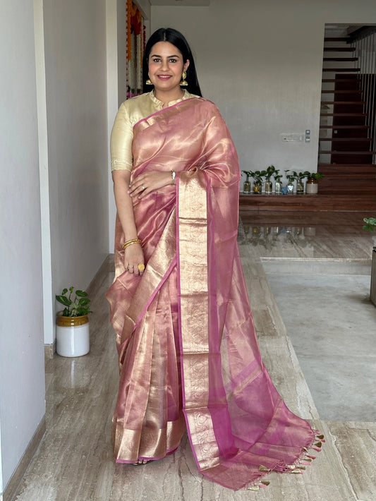 Pink Banarasi Pure Tissue Saree