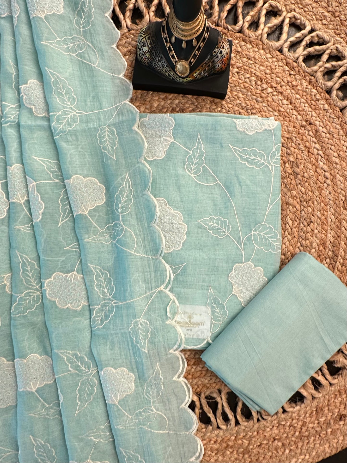 Sky Blue Cotton Chanderi 3-Piece Unstitched Suit