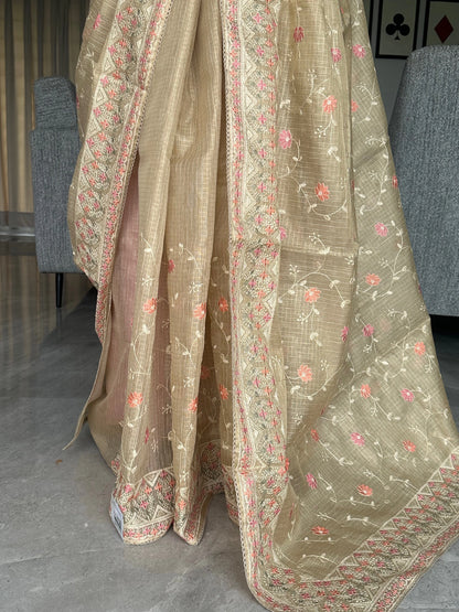Cream Fancy Tissue Saree