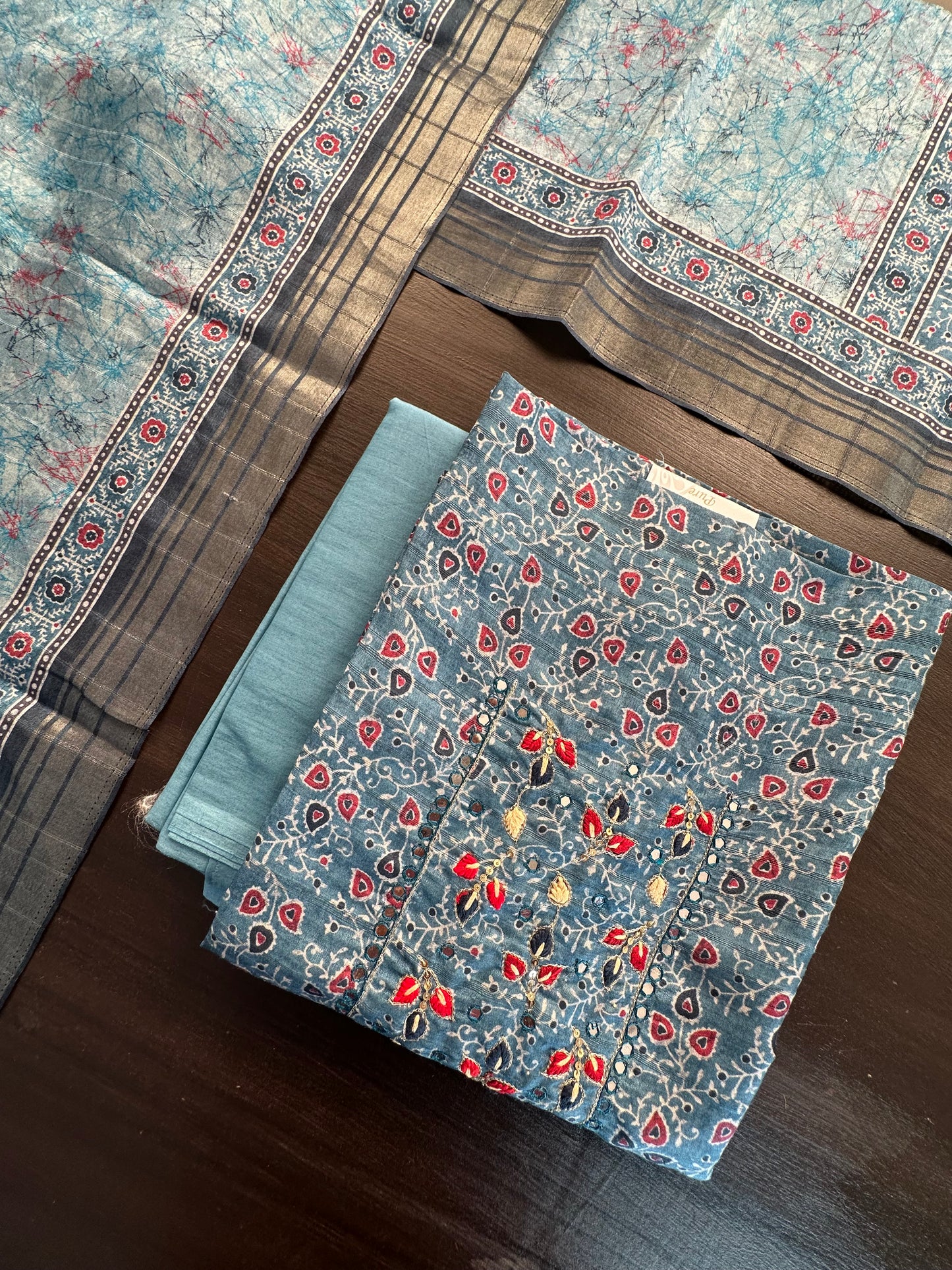 Ajrakh Print Chanderi 3-Piece Suit