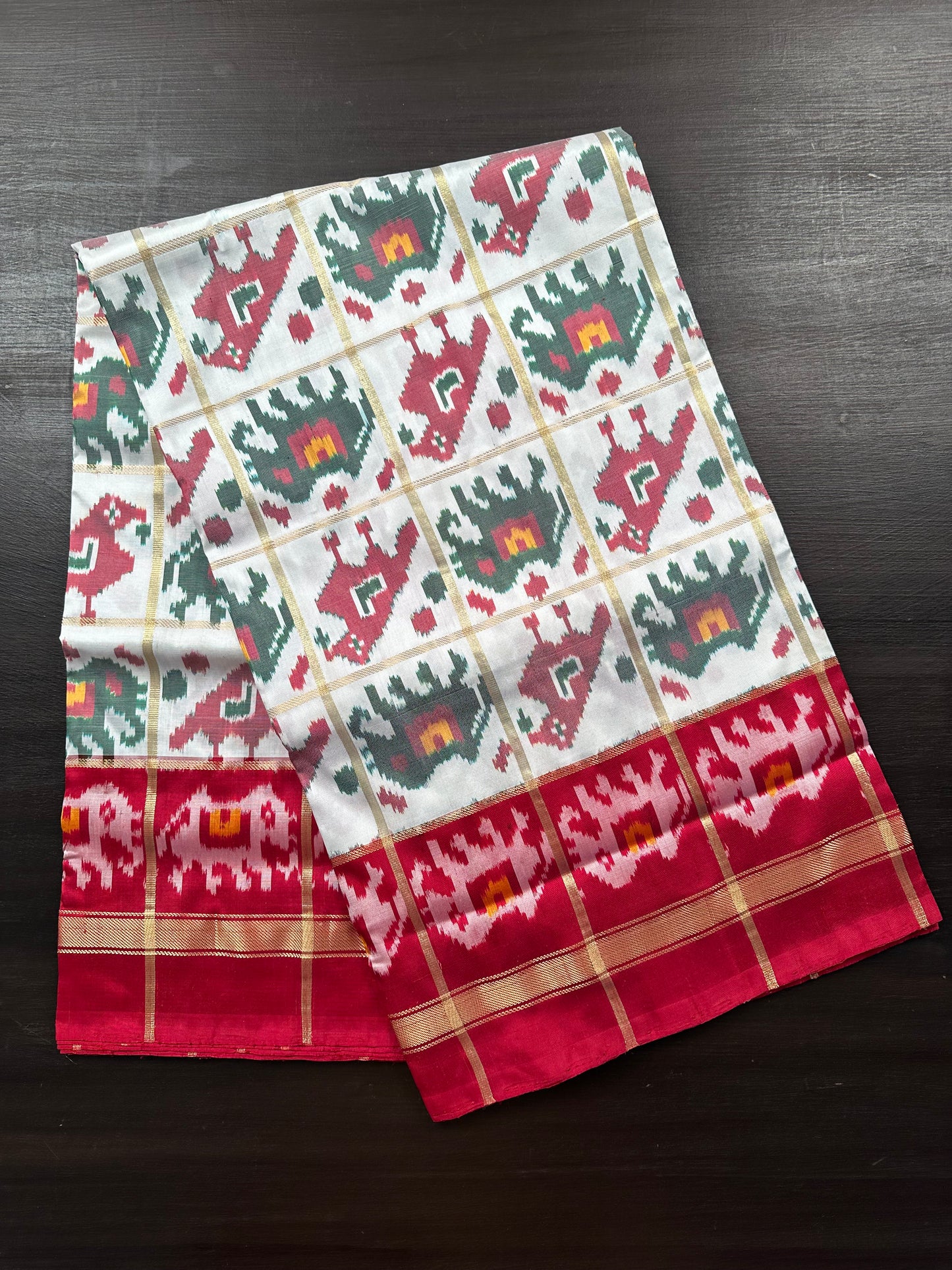 Off White-Maroon Patola Pure Silk Saree