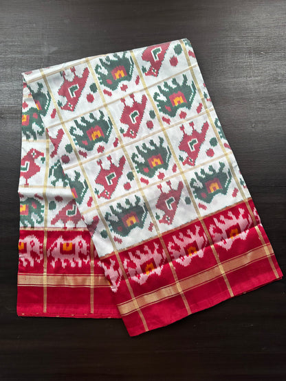 Off White-Maroon Patola Pure Silk Saree