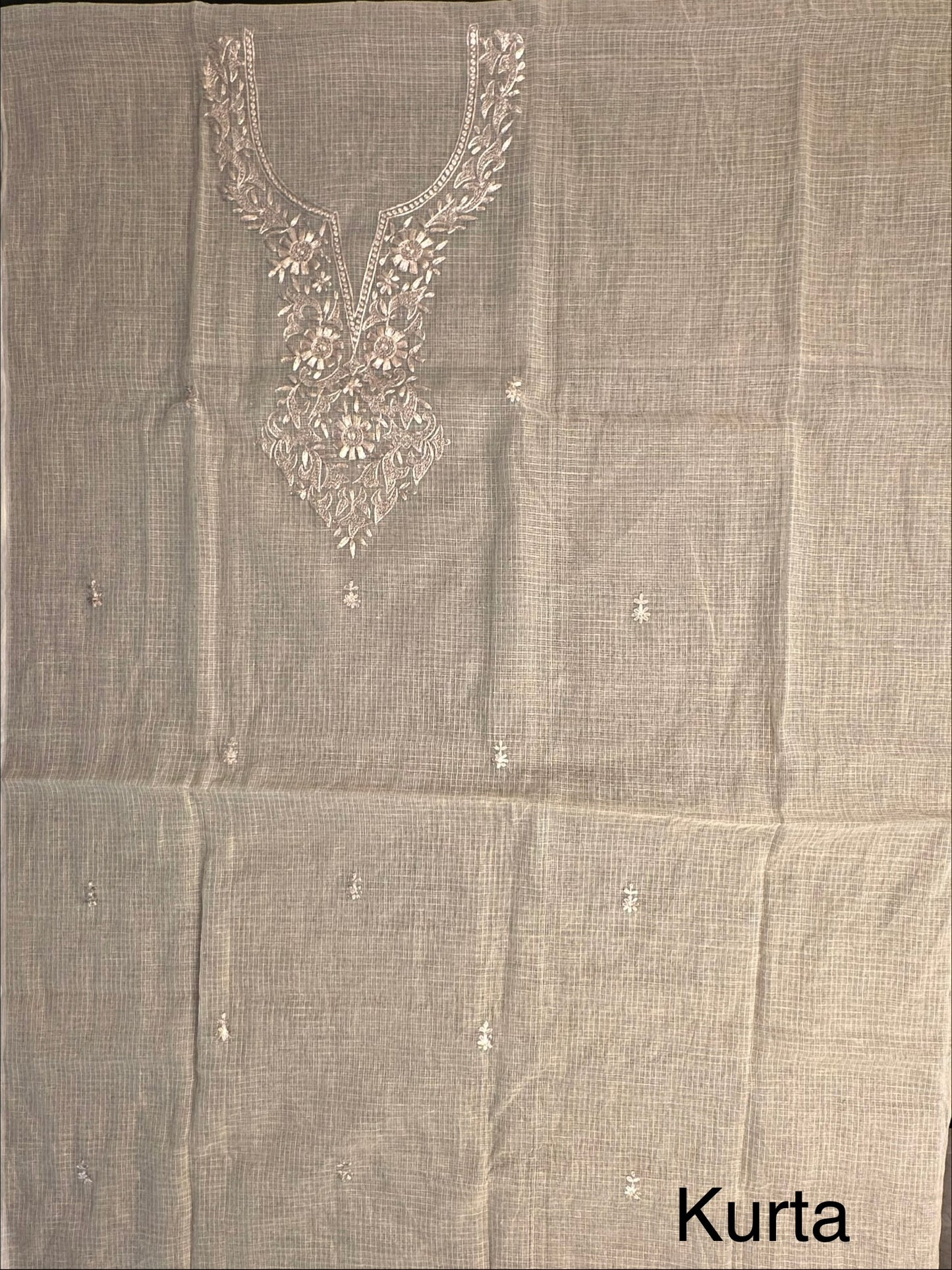 Beige  4-Piece Kota Doria Cotton Unstitched Suit