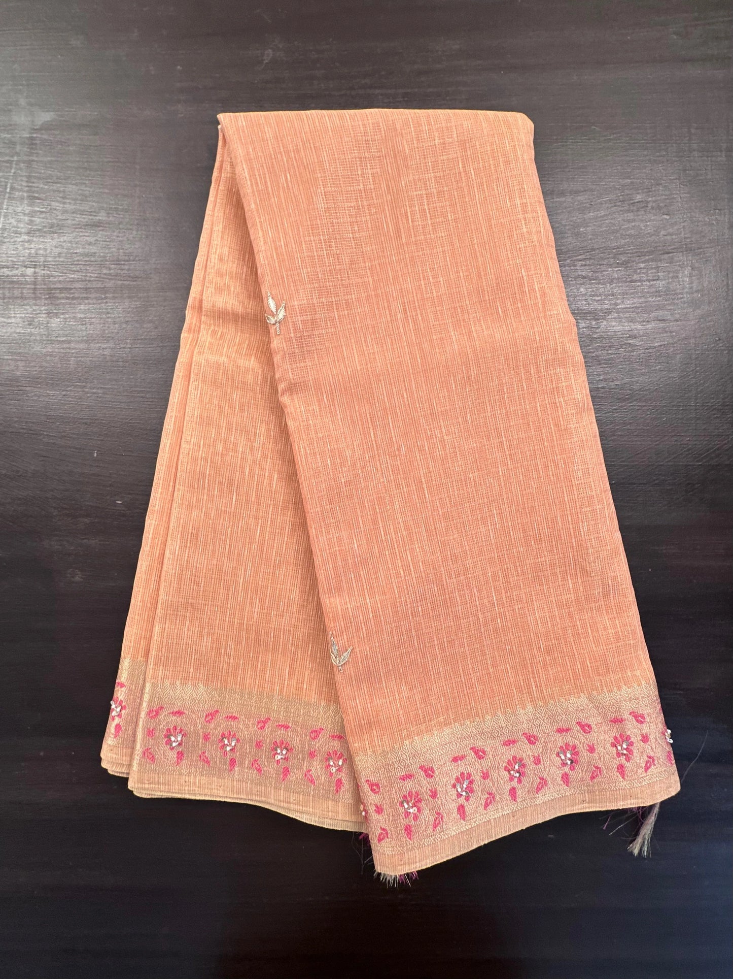Peach Hand Work Fancy Tissue Saree