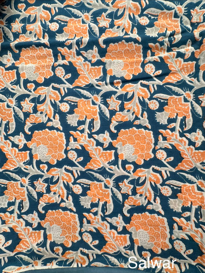 Blue Block Printed Pure Cotton Suit